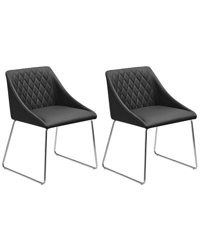 Set of 2 Dining Chairs Black Faux Leather Chromed Metal Legs Modern Beliani