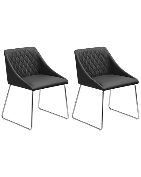 Set of 2 Dining Chairs Black Faux Leather Chromed Metal Legs Modern Beliani