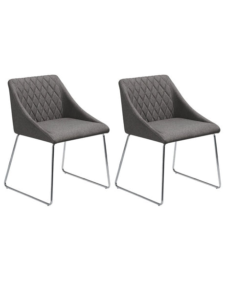 Set of 2 Dining Chairs Dark Grey Fabric Chromed Metal Legs Modern Beliani