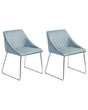 Set of 2 Dining Chairs Light Blue Velvet Fabric Chromed Metal Legs Modern Style Beliani