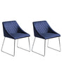 Set of 2 Dining Chairs Navy Blue Velvet Fabric Chromed Metal Legs Modern Style Beliani