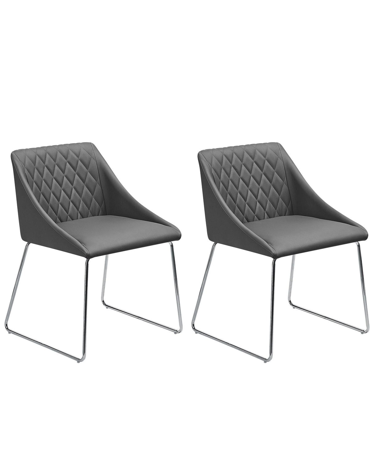 Set of 2 Dining Chairs Grey Faux Leather Chromed Metal Legs Modern Beliani