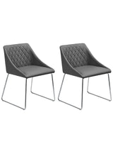 Set of 2 Dining Chairs Grey Faux Leather Chromed Metal Legs Modern Beliani
