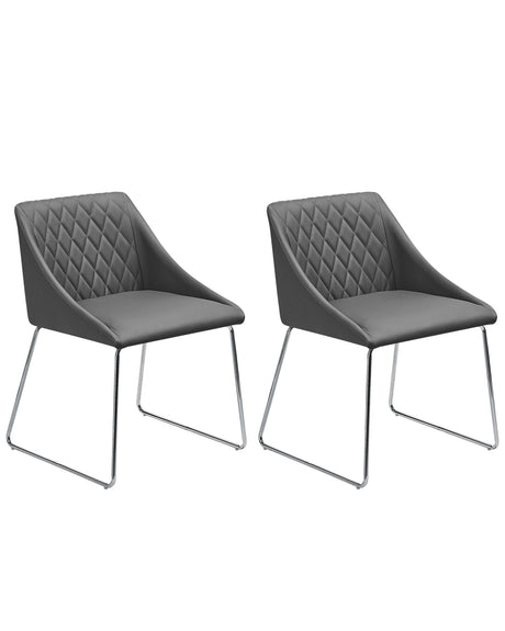 Set of 2 Dining Chairs Grey Faux Leather Chromed Metal Legs Modern Beliani