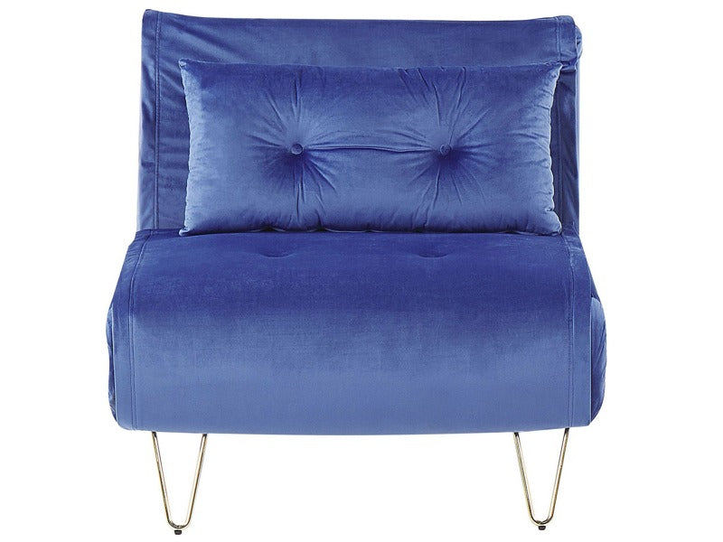 Small Sofa Bed Navy Blue Velvet 1 Seater Fold-Out Sleeper Armless With Cushion Metal Gold Legs Glamour Beliani