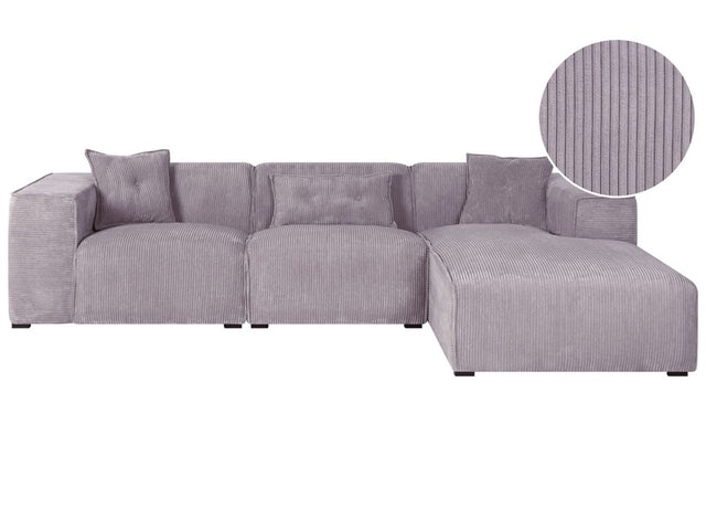 Corner Sofa Grey Corduroy 3 Seater Left Hand Extra Scatter Cushions Modern Beliani