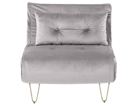 Small Sofa Bed Grey Velvet 1 Seater Fold-Out Sleeper Armless With Cushion Metal Gold Legs Glamour Beliani