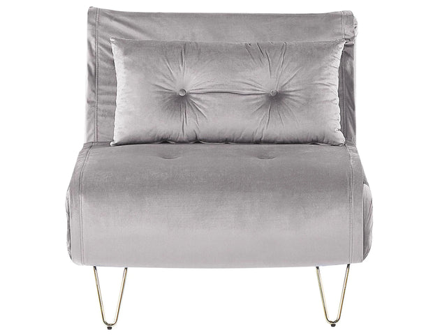 Small Sofa Bed Grey Velvet 1 Seater Fold-Out Sleeper Armless With Cushion Metal Gold Legs Glamour Beliani
