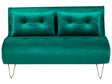 Sofa Bed Dark Green Velvet 2 Seater Fold-Out Sleeper Armless With 2 Cushions Metal Gold Legs Glamour Beliani