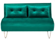 Sofa Bed Dark Green Velvet 2 Seater Fold-Out Sleeper Armless With 2 Cushions Metal Gold Legs Glamour Beliani