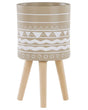 Plant Stand Beige Ceramic Round 30 x 30 cm Solid Wood Legs Modern Scandinavian Tall Plant Pot Planter Beliani