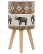 Plant Stand Magnesium Round Solid Wood Base Rustic Elephant Motif Tall Plant Pot Planter Beliani