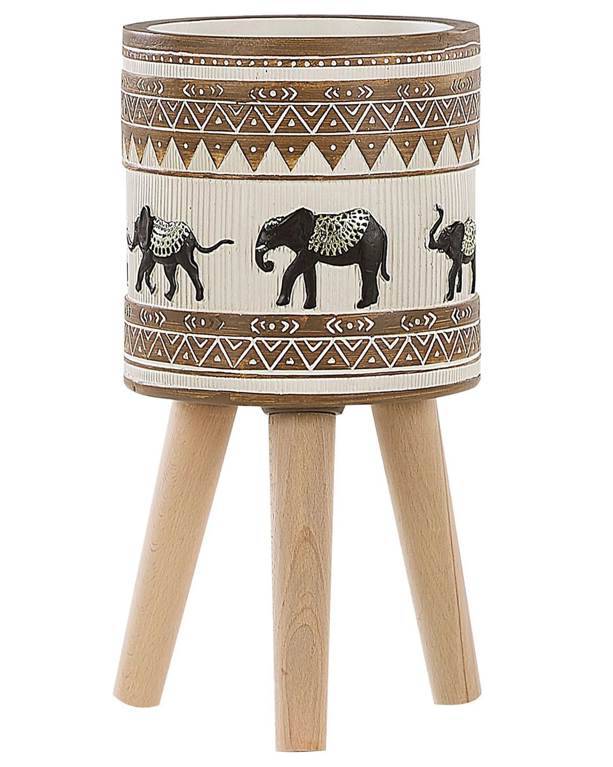 Plant Stand Magnesium Round Solid Wood Base Rustic African Style Tall Plant Pot Planter Beliani