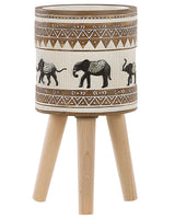 Plant Stand Magnesium Round Solid Wood Base Rustic African Style Tall Plant Pot Planter Beliani