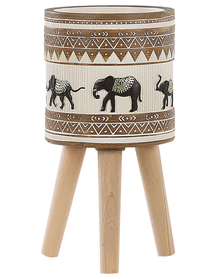 Plant Stand Magnesium Round Solid Wood Base Rustic African Style Tall Plant Pot Planter Beliani