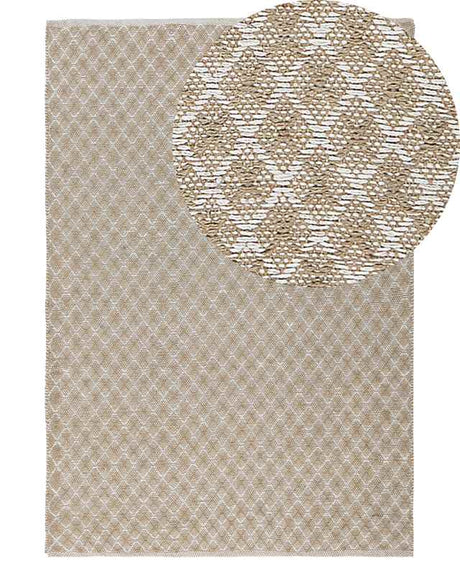 Area Rug Beige Jute and Wool 140 x 200 cm Hand Woven Small Pattern Boho Hallway Bedroom Beliani