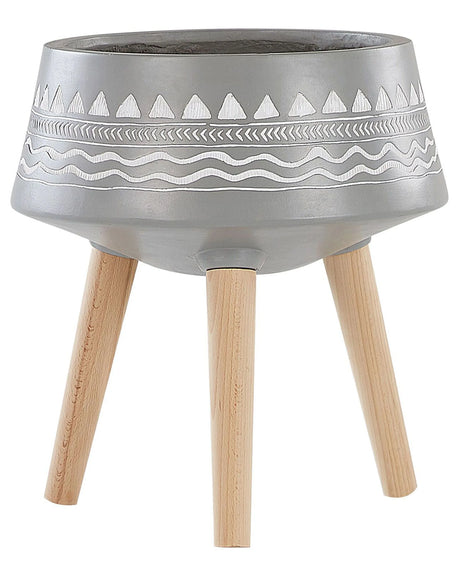 Plant Stand Light Grey Magnesium Round 42 x 42 x 26 cm Solid Wood Base Modern Boho Tall Plant Pot Planter Beliani