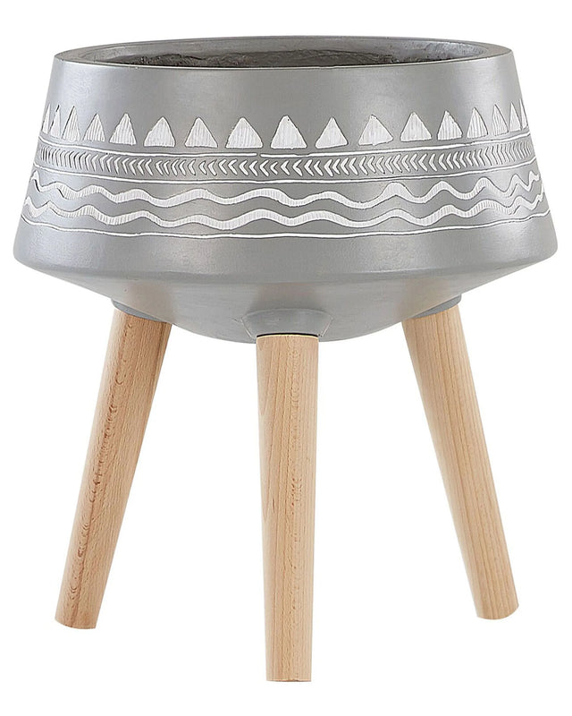Plant Stand Light Grey Magnesium Round 42 x 42 x 26 cm Solid Wood Base Modern Boho Tall Plant Pot Planter Beliani