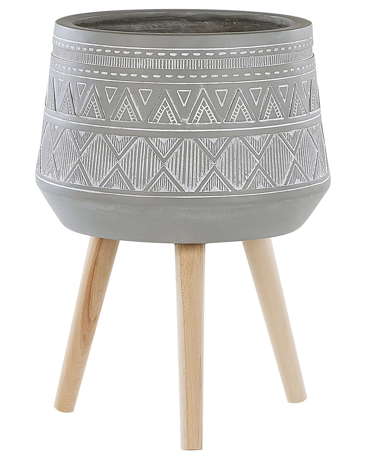 Plant Stand Light Grey Magnesium Round Solid Wood Base Boho Tall Plant Pot Planter Beliani