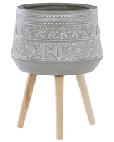 Plant Stand Light Grey Magnesium Round Solid Wood Base Boho Tall Plant Pot Planter Beliani