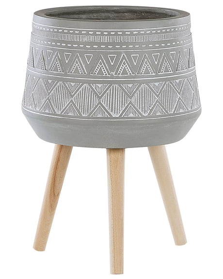 Plant Stand Light Grey Magnesium Round Solid Wood Base Boho Tall Plant Pot Planter Beliani