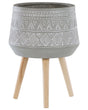 Plant Stand Light Grey Magnesium Round Solid Wood Base Boho Tall Plant Pot Planter Beliani