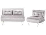 Living Room Set Grey Velvet Single and 2 Seater Sofa Bed with Cushions Metal Hairpin Legs Glamour Beliani