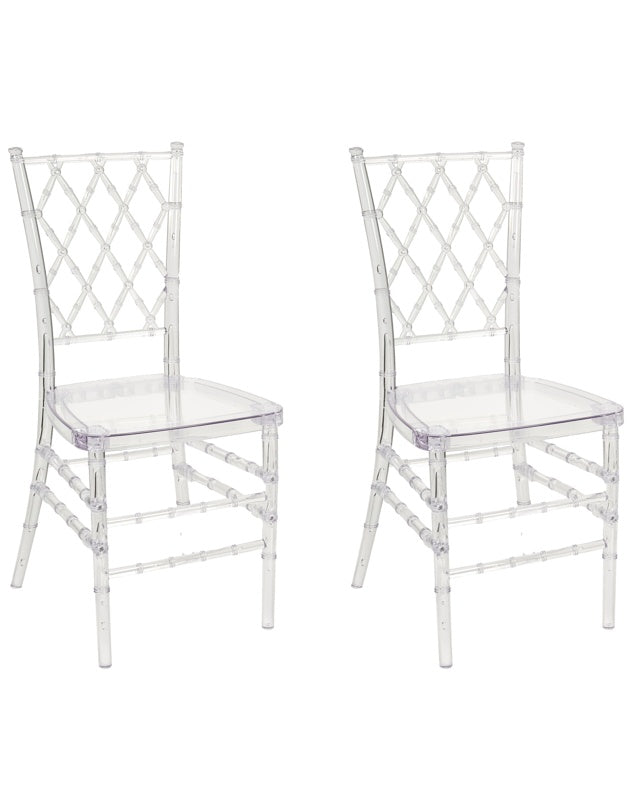 Set of 2 Dining Chairs Transparent Synthetic slatted Back Armless Vintage Modern Design Beliani