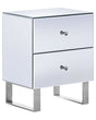 2 Drawer Bedside Table Silver Glass Mirrored Crystal Knob Metal Sled Base Storage Glam Beliani