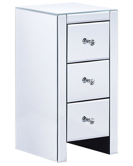 Chest of Drawers Silver Mirrored Glass 3 Drawer Nightstand 60 x 30 x 30 cm Modern Glam Design Beliani