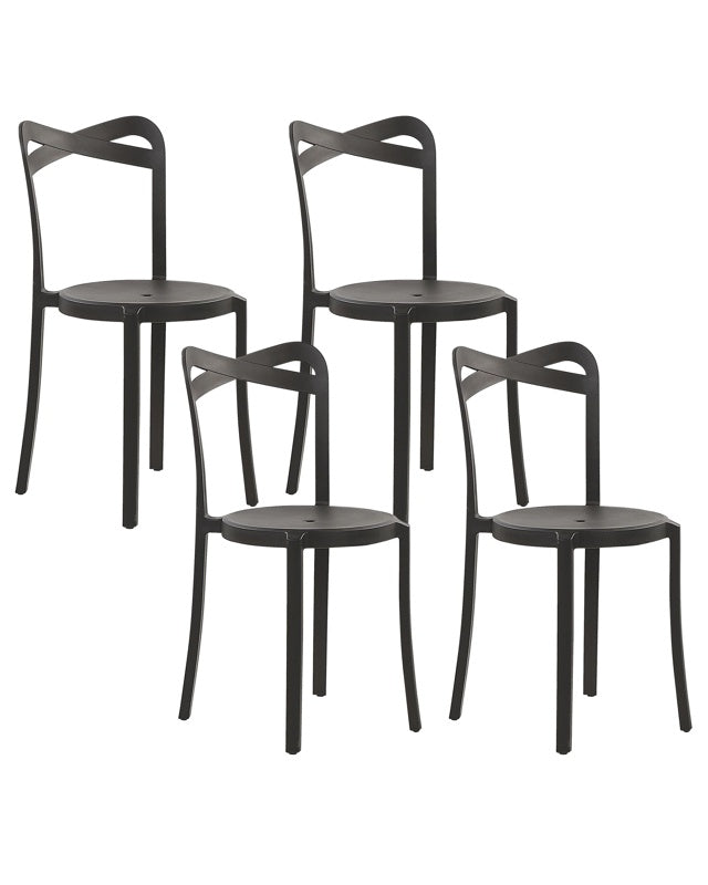 Set of 4 Garden Chairs Black Polypropylene Lightweight Indoor Outdoor Weather Resistant Plastic Modern Beliani