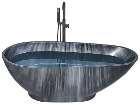 Freestanding Bath Black Marble Effect Sanitary Acrylic Single 170 x 80 cm Oval Modern Design Beliani