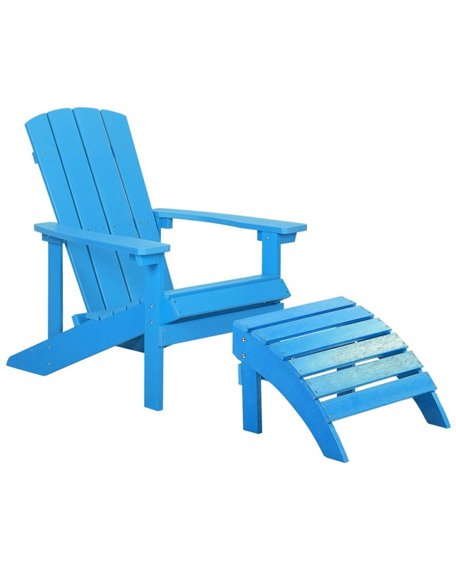 Garden Chair Blue Plastic Wood with Footstool Weather Resistant Modern Style Beliani