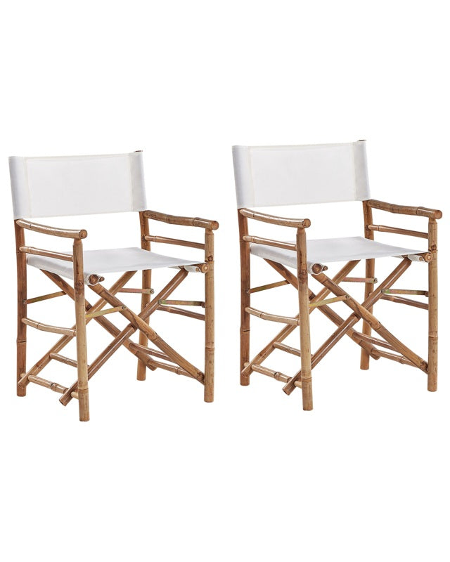 Set of 2 Bamboo Chairs Natural Wood Folding Directors Chairs and Side Table Beliani