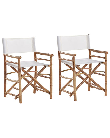 Set of 2 Bamboo Chairs Natural Wood Folding Directors Chairs and Side Table Beliani