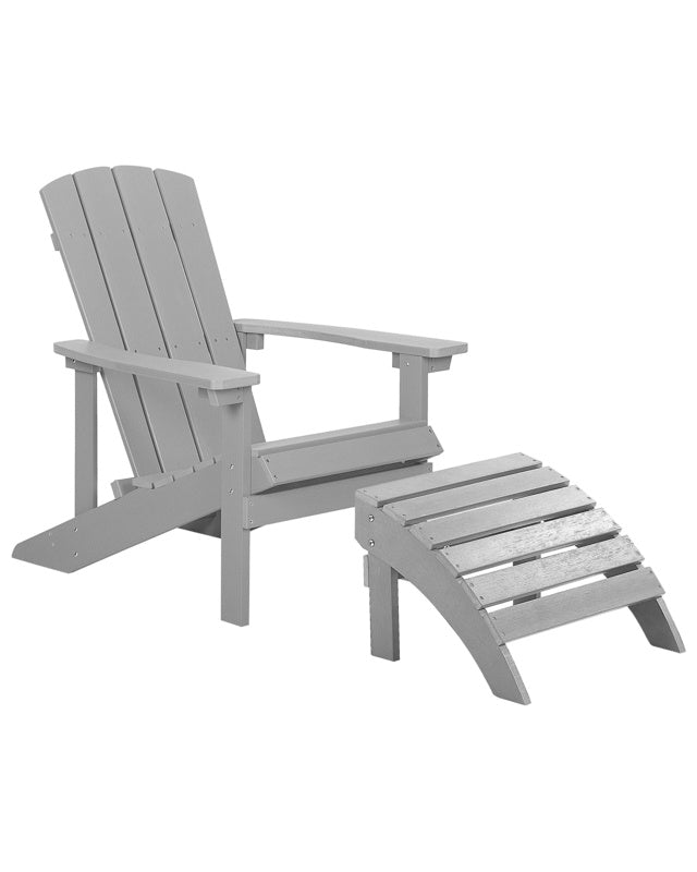 Garden Chair Light Grey Plastic Wood with Footstool Weather Resistant Modern Style Beliani