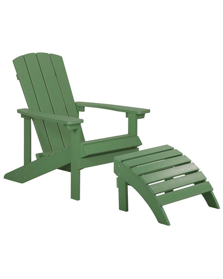 Garden Chair Green Plastic Wood with Footstool Weather Resistant Modern Style Beliani