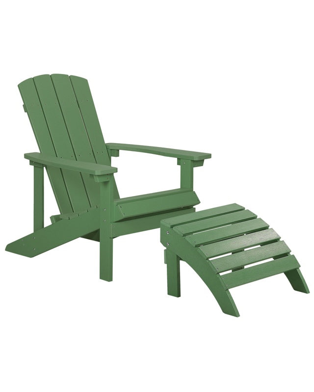 Garden Chair Green Plastic Wood with Footstool Weather Resistant Modern Style Beliani