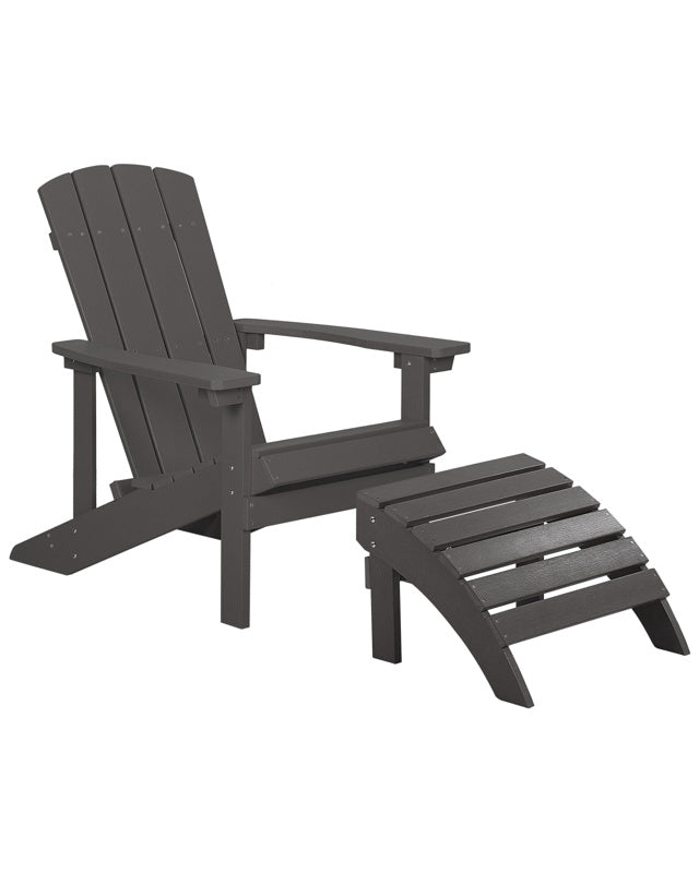 Garden Chair Dark Grey Plastic Wood with Footstool Weather Resistant Modern Style Beliani