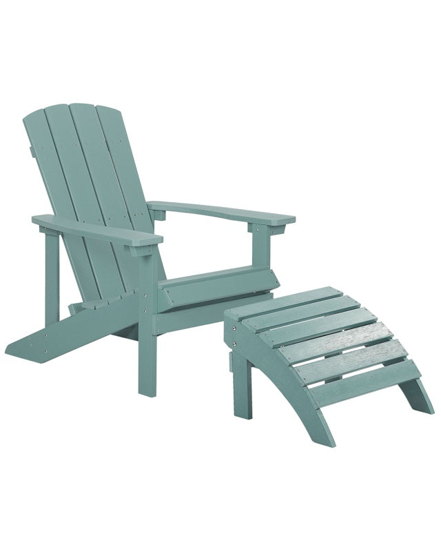 Garden Chair Turquoise Plastic Wood with Footstool Weather Resistant Modern Style Beliani