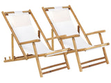 Set of 2 Sun Loungers Natural Bamboo Beige Sling Folding Deck Chairs Balcony Furniture Beliani