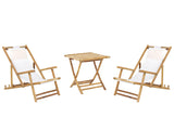 2 Seater Sun Lounger Set with Coffee Table Natural Bamboo Wood Beige Folding Deck Chairs and Side Table  Beliani