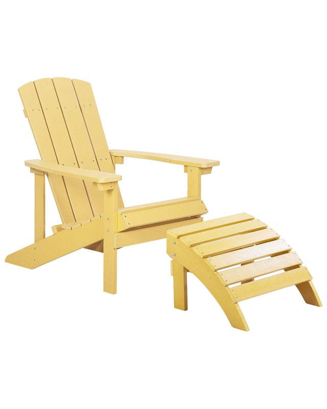 Garden Chair Yellow Plastic Wood with Footstool Weather Resistant Modern Style Beliani