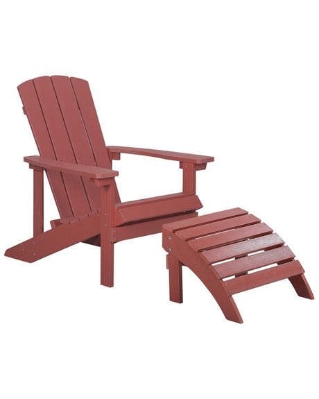 Garden Chair Red Plastic Wood with Footstool Weather Resistant Modern Style Beliani