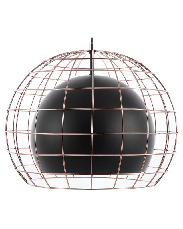 Ceiling Lamp Black Metal 128 cm Pendant Cage Shade Industrial Beliani