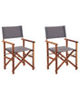 Set of 2 Garden Director's Chairs Dark Wood with Grey Acacia Fabric Folding Beliani