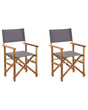 Set of 2 Garden Director's Chairs Light Wood with Grey Acacia Fabric Folding Beliani