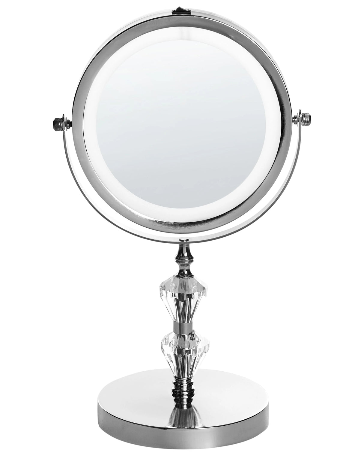Lighted Table Mirror Silver Metal  20 cm Double Sided Magnifying LED Lights Beliani
