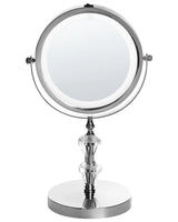 Lighted Table Mirror Silver Metal  20 cm Double Sided Magnifying LED Lights Beliani
