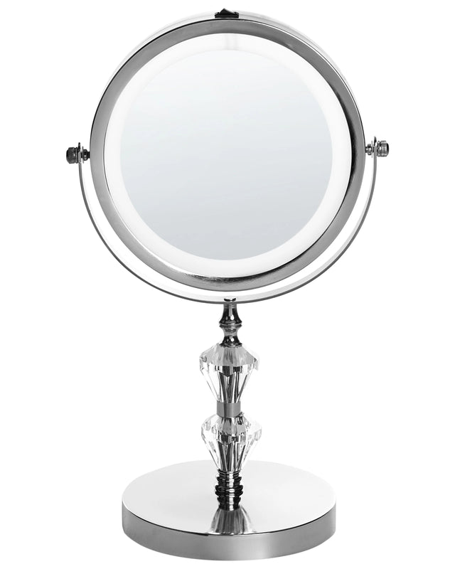 Lighted Table Mirror Silver Metal  20 cm Double Sided Magnifying LED Lights Beliani